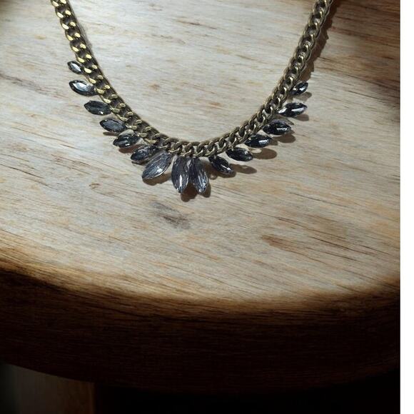 Rhinestone Chocker with Brass Tone Chain Necklace Vintage - Picture 3 of 6